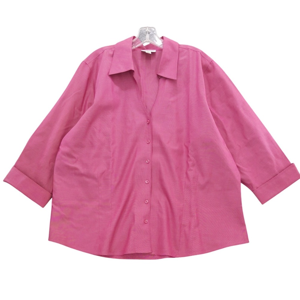 Coldwater Creek‎ 2X Pink Button Down Shirt 3/4 Sleeve Cotton Blend Plus Size